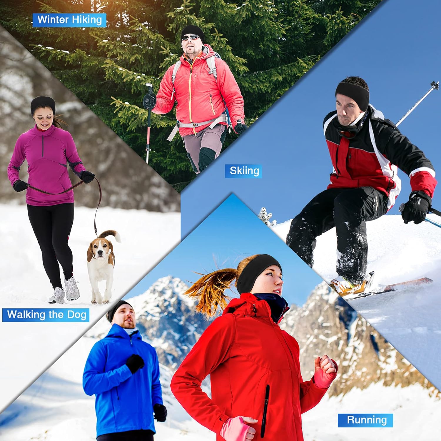 8 Pieces Ear Warmer Headbands with Buttons Fleece Muffs Headband Winter Running Sweatband Stretchy Ear Cover Cold Weather Ear Muffs Sports Earmuff for Women Men Cycling Skiing Jogging (Black) - Image 5