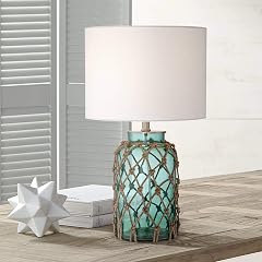 360 Lighting Crosby Country Cottage Natural Accent Table Lamp 22 5 High Coastal Blue Green Glass Rope Net