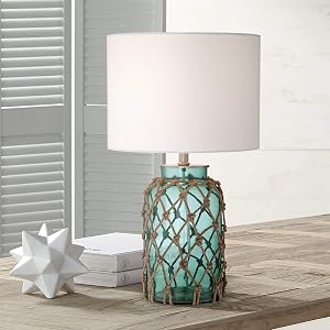 360 Lighting Crosby Country Cottage Natural Accent Table Lamp 22 5 High Coastal Blue Green Glass Rope Net