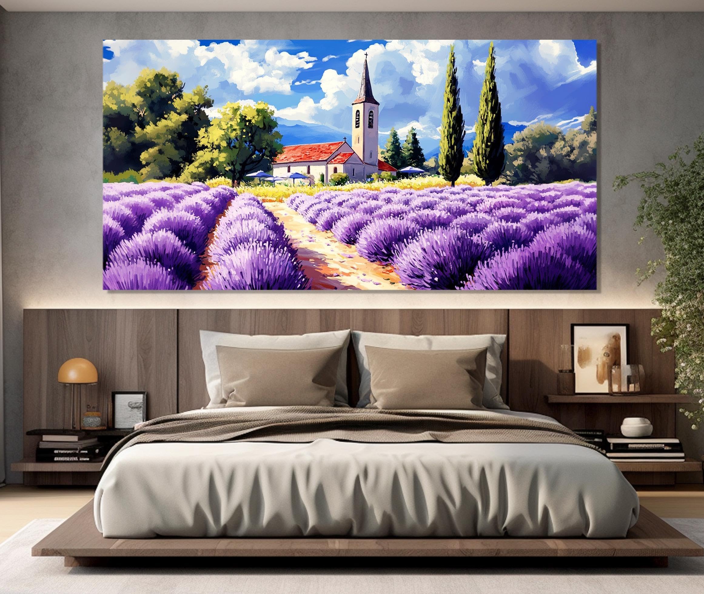 Peinture aquarelle lavande grand format affiche toile decoration murale - 7
