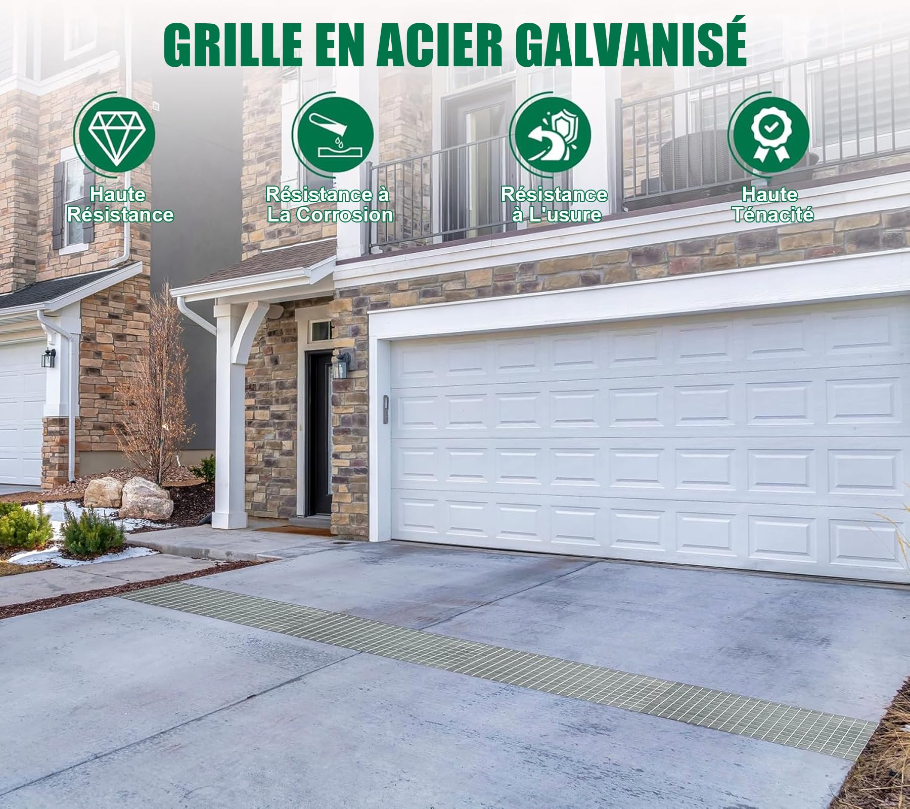 Caillebotis extérieur en Acier galvanisé B125 1000x300x30mm Rectangulaire sans Cadre