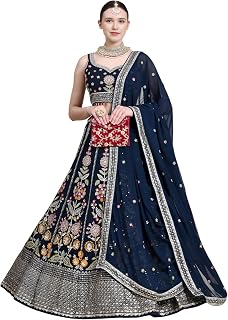 Zeel Clothing Womens Georgette Lehenga Choli Semi-Stitched Blue Wedding Bridal Free Size Price In India