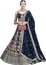 Zeel Clothing Womens Georgette Lehenga Choli Semi-Stitched Blue Wedding Bridal Free Size