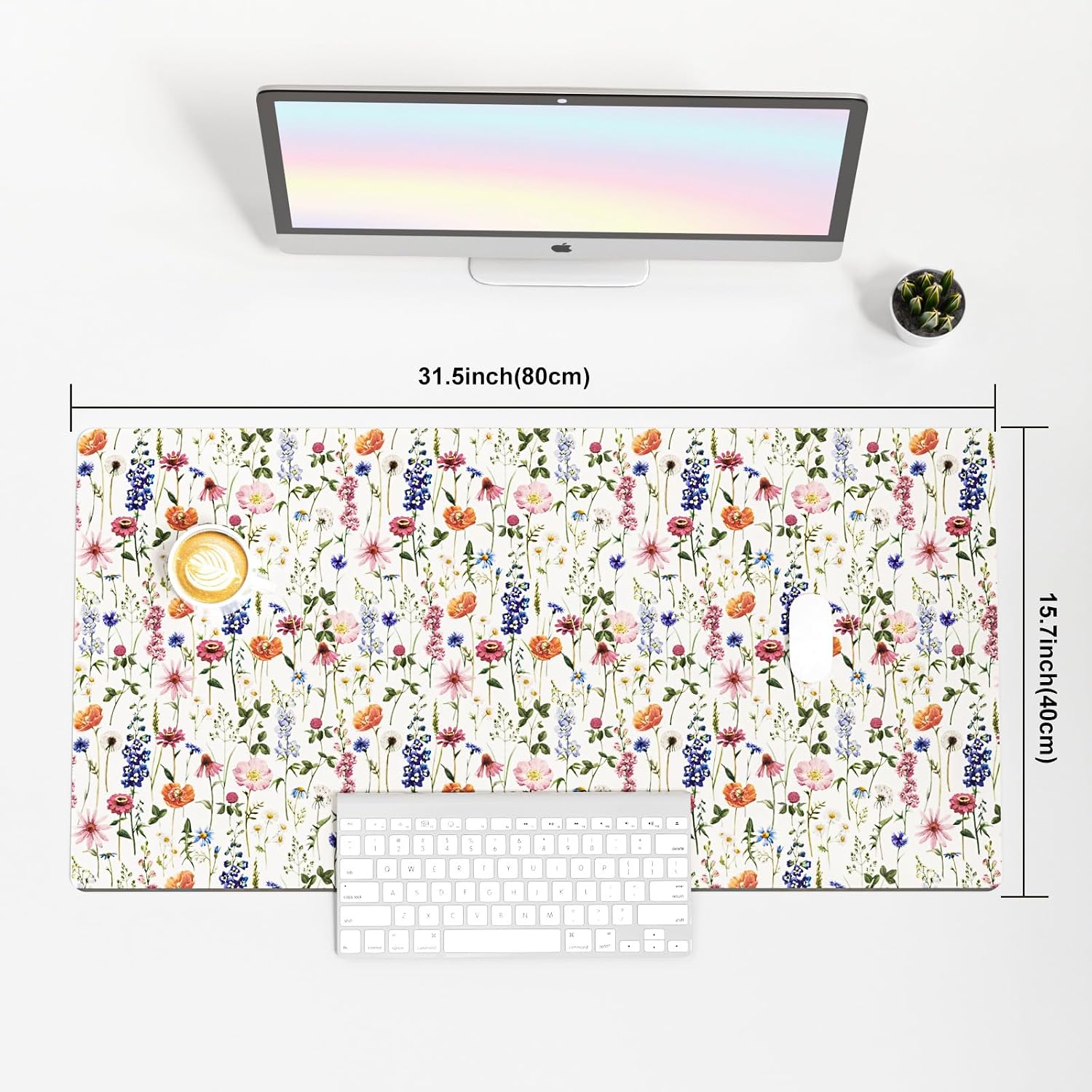 Faux Leather Large Mouse Pad, Office Desk Mat, 31.5"x15.7", Flowers image 3