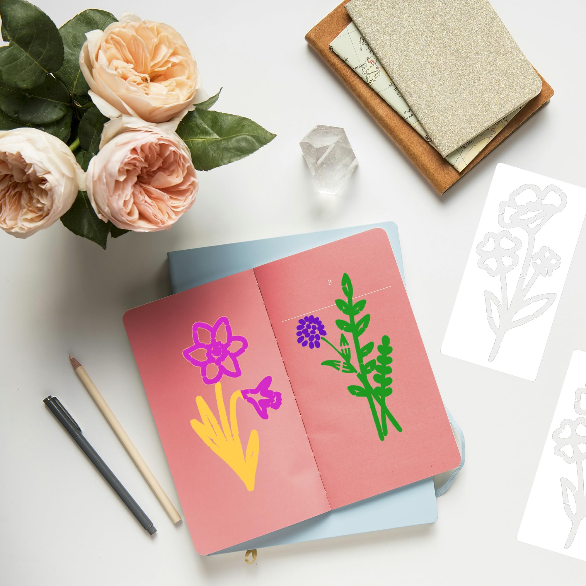 Plantillas de flores para manualidades, 50 plantillas de flores de 6 x 3 pulgadas para pintar, plantillas de dibujo floral de hojas pequeñas para decoración del hogar de tela y madera (50 unidades,