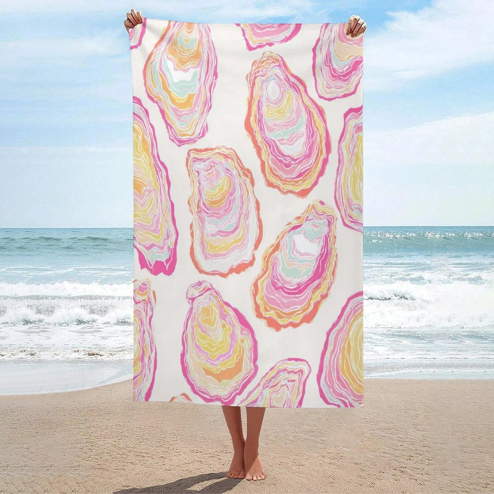 LSRCPD Stylized Oyster Shells Abstract Beach Towel Sand Free Microfiber Large Shower Towels Multipurpose Absorbent for Bathroom Pool 130x80 CM