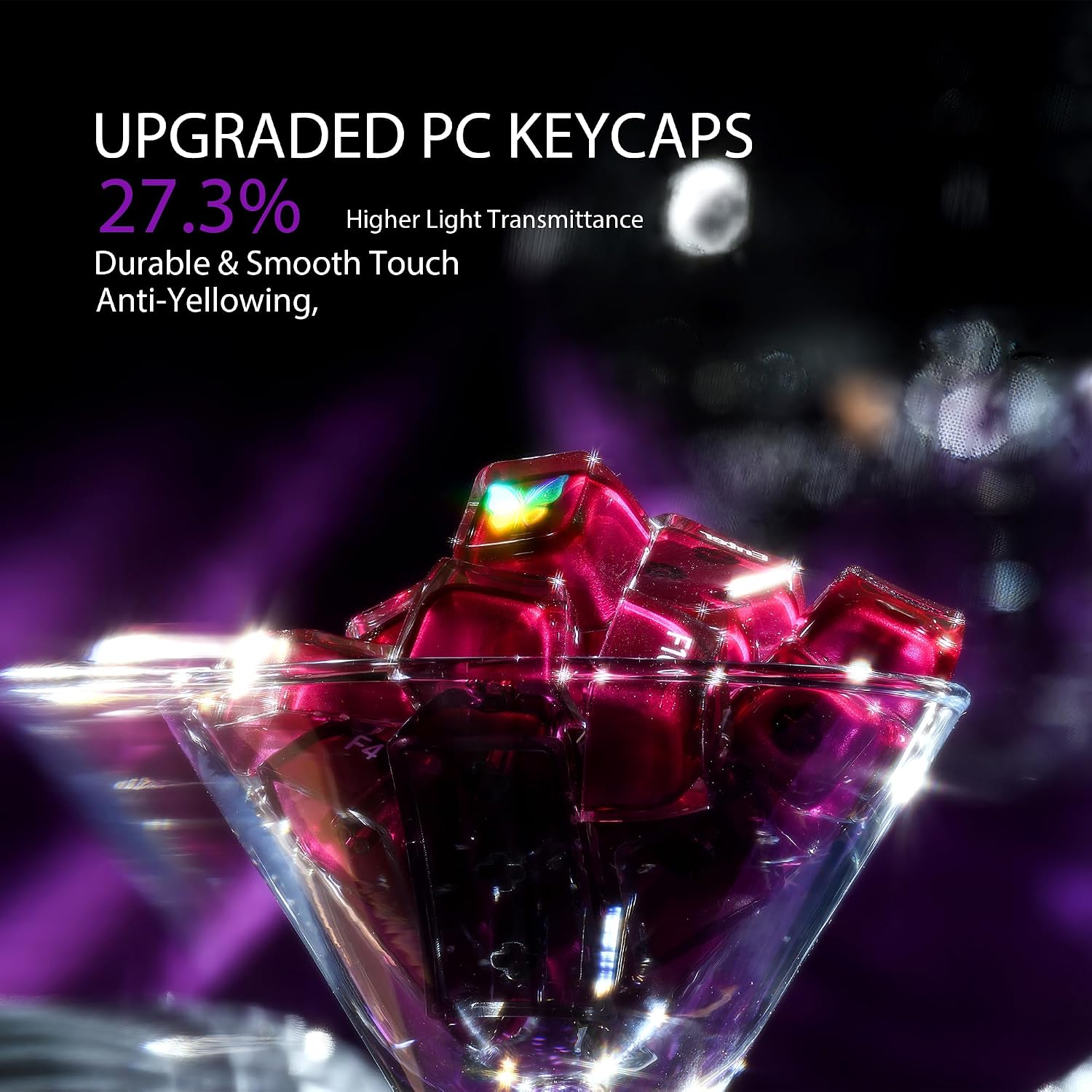 OHY XVX Jelly R2 Side-Printed Translucent MDA Profile Keycap Set, 122 Keys Double Shot PC+ABS Keycaps for MX Switches & ANSI Layout Mechanical Keyboards-Purple image 2