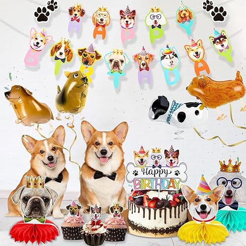 Miniatura 4 de 39 piezas de decoraciones de cumpleaños para perros, suministros de fiesta de cumpleaños para cachorros, 2 carteles de feliz cumpleaños, 3 panales