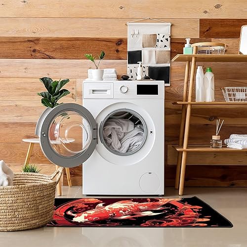 Miniatura 7 de MoBlinko Alfombras de cocina de estilo japonés de pez koi rojo, antideslizantes, lavables, alfombra de pasillo para el hogar, oficina, granja,