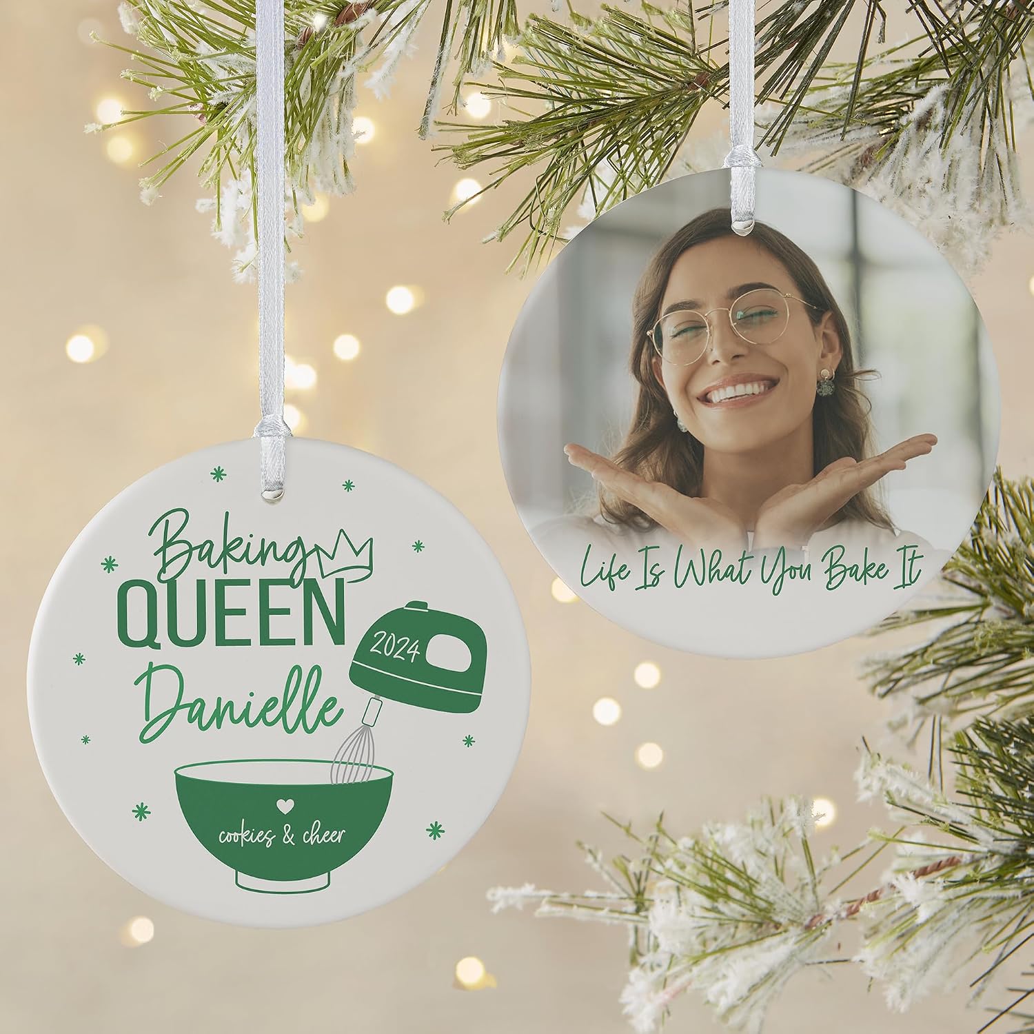Personalization Universe Baking Queen Personalized 3.75" Matte Ornament - Custom Christmas Ornament - Personalized Ornaments with Name & Photo - Keepsake for Tree Decoration - Gift for Baker