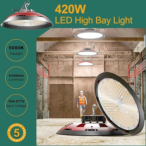 Miniatura 10 de ACOHOOK Luz LED UFO de alta bahía de 150 W, 21000 lm (Eqv.600 W MHHPS) luces LED de alta bahía, luces LED de alta bahía, 5000 K, enchufe de EE. UU
