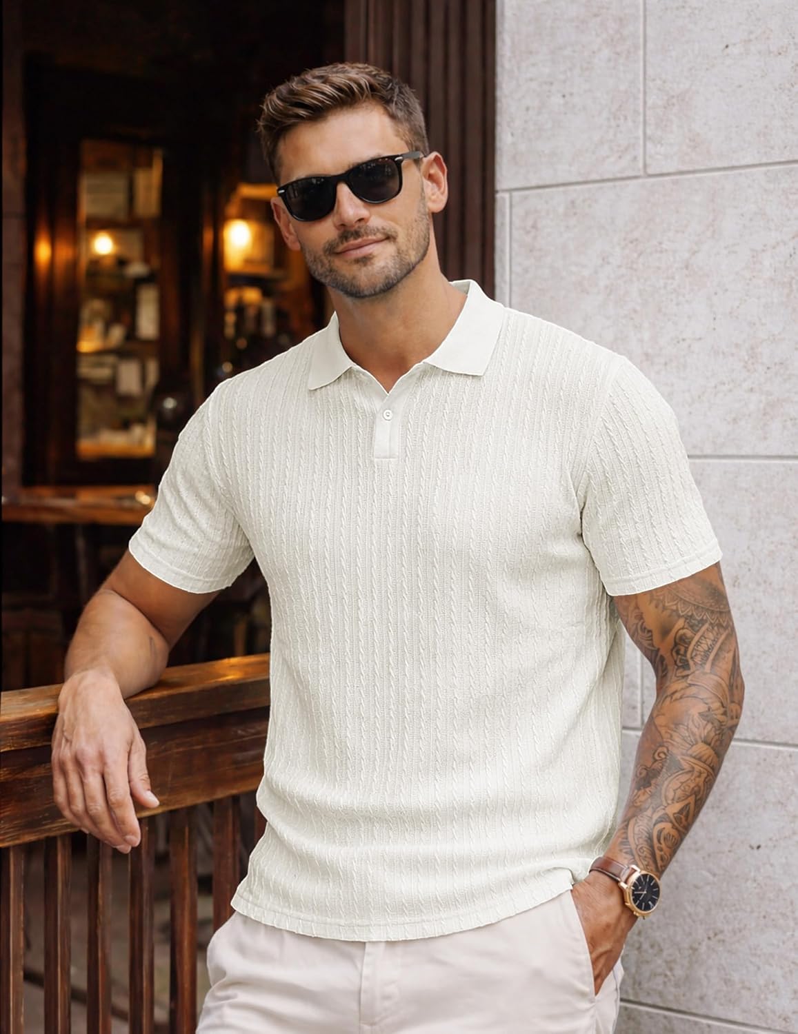 JMIERR Mens Casual Polo Shirt Summer Short Sleeve Vacation Button Beach Knit Stretchy Golf Shirts - Image 8