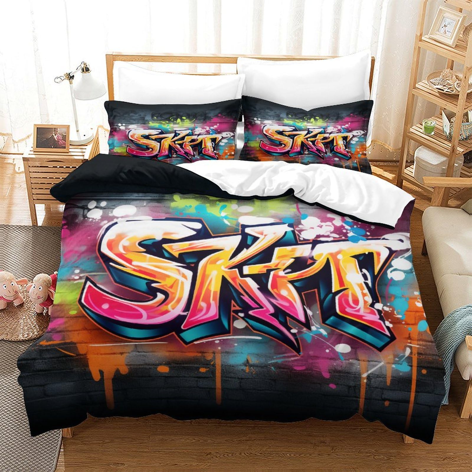 Housses de couettes 3 pièces hip hop et parure de lit microfibre super douce 260x220cm