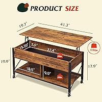 Vista 3 de WLIVE Coffee Table, 41.3" Lift Top Coffee Table with 4 Wheels, Hidden Compartment, Storage Shelf and Lift Tabletop for Living Room, Reception Room