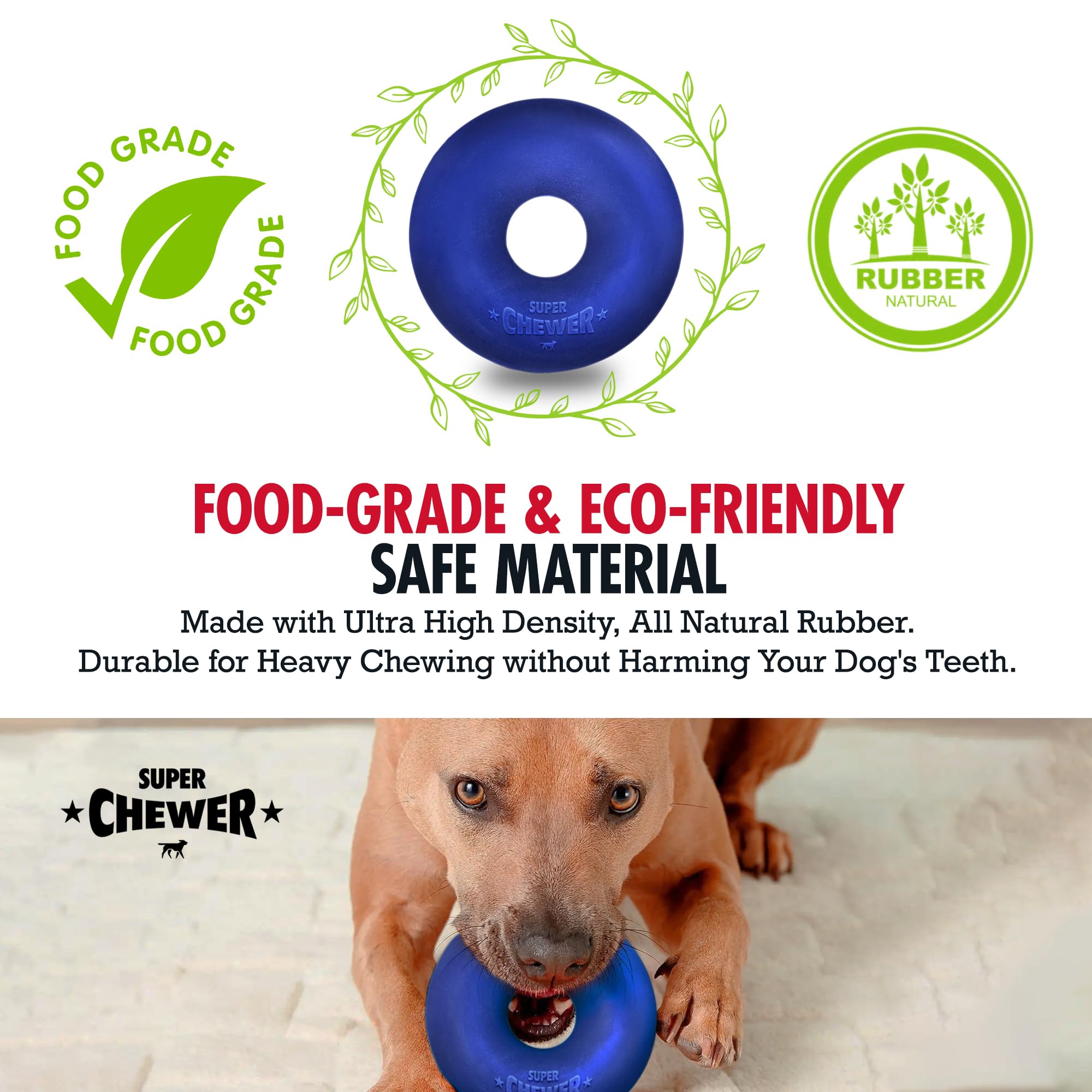 SuperChewy Anillo de goma grueso para perro | Gran juguete para masticar para perros | Juguete para masticar para perros | Juguete de masticar ultra duradero para masticadores agresivos