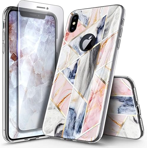 Miniatura 5 de Funda diseñada para iPhone XR, oro rosa, con protector de pantalla de vidrio templado, funda protectora ultradelgada y brillante