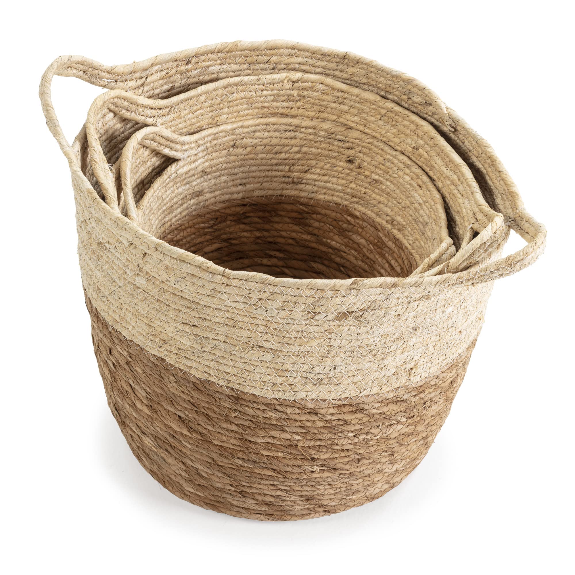 Set de 3 cestas Brais de fibra natural con asas, color blanco/natural