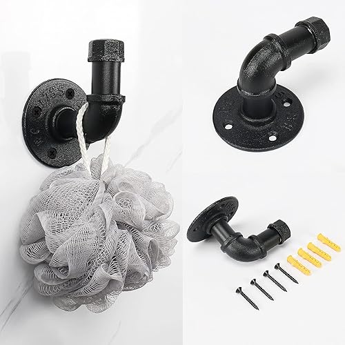 Miniatura 6 de Jeasor Kit de 4 piezas de anillo de toalla de baño de tubería industrial, kit de accesorios de montaje en pared, incluye gancho para bata, toallero