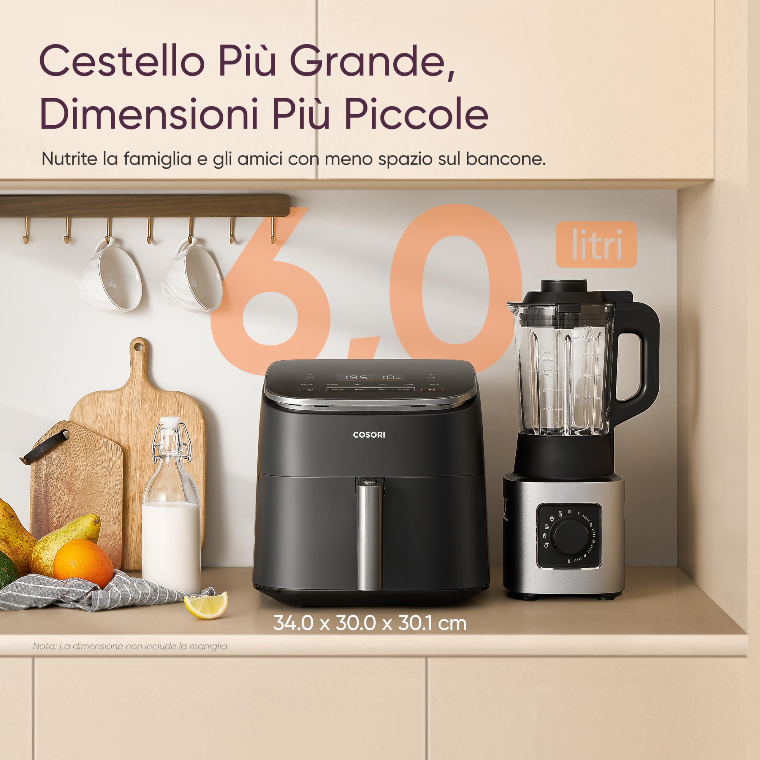 COSORI Friggitrice ad Aria Turbo Blaze 6 Litri, Air Fryer con DC Motore Tecnologia, 9 Funzioni & 5 Velocità della Ventola Automatica, 110 Ricette & 96 Tabelle di Cottura degli Ingredienti, 1725W