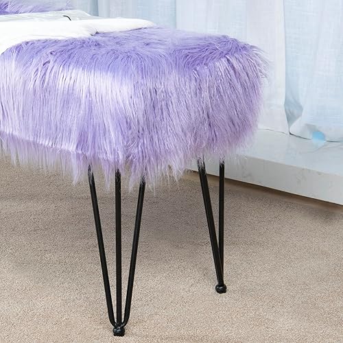 Miniatura 7 de Home Soft Things Otomana de piel sintética mongol morada lavanda 46 x 16 x 22 pulgadas acogedor taburete otomano de felpa esponjosa para sala de