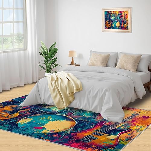 Miniatura 61 de Alfombra de instrumentos musicales – Alfombras de 4 x 5 pies para sala de estar, alfombra de área musical, alfombra de área musical, alfombra