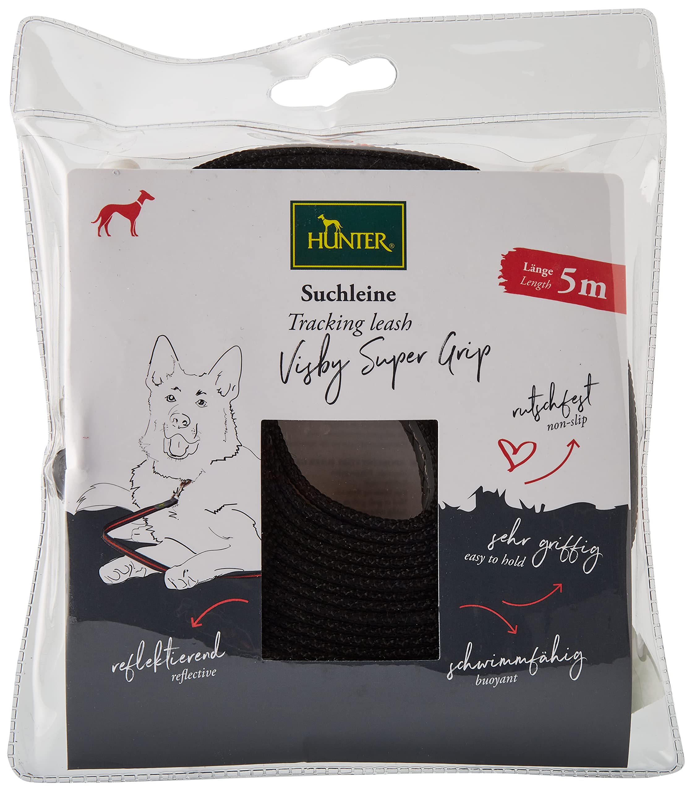 HUNTER Suchleine VISBY, rutschfeste Schleppleine mit SUPER GRIP, gummiert & wasserfest, reflektierende Streifen für hohe Sichtbarkeit, Farbe: orange, Größe: 20/500