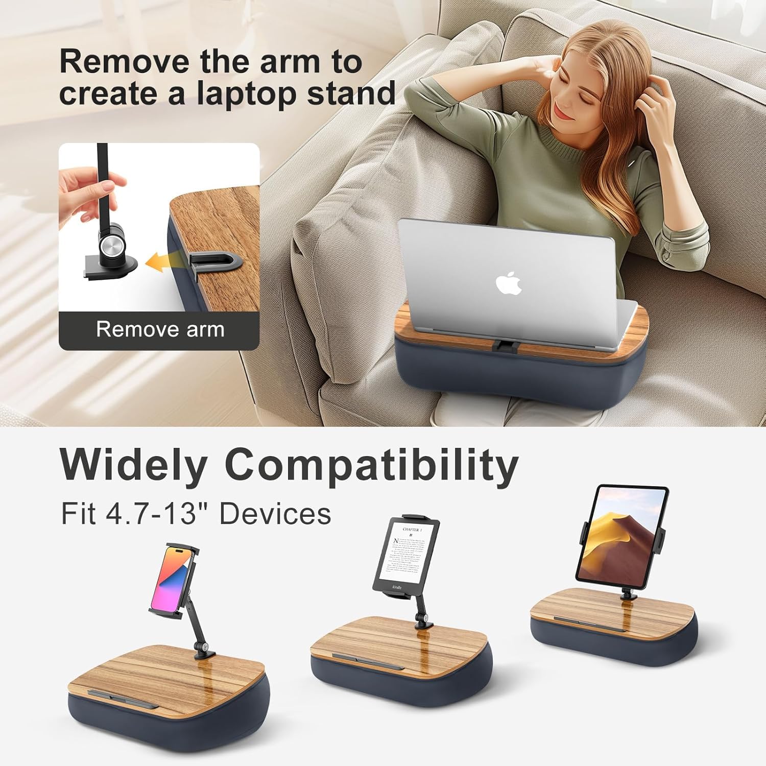 Coussin Support Tablette, Porte Tablette avec Bras réglable, Compatible avec iPad, Kindle, téléphone (4,7 à 13"), Bureau pour Lecture Mains Libres dans Le lit, Le canapé (Gris)