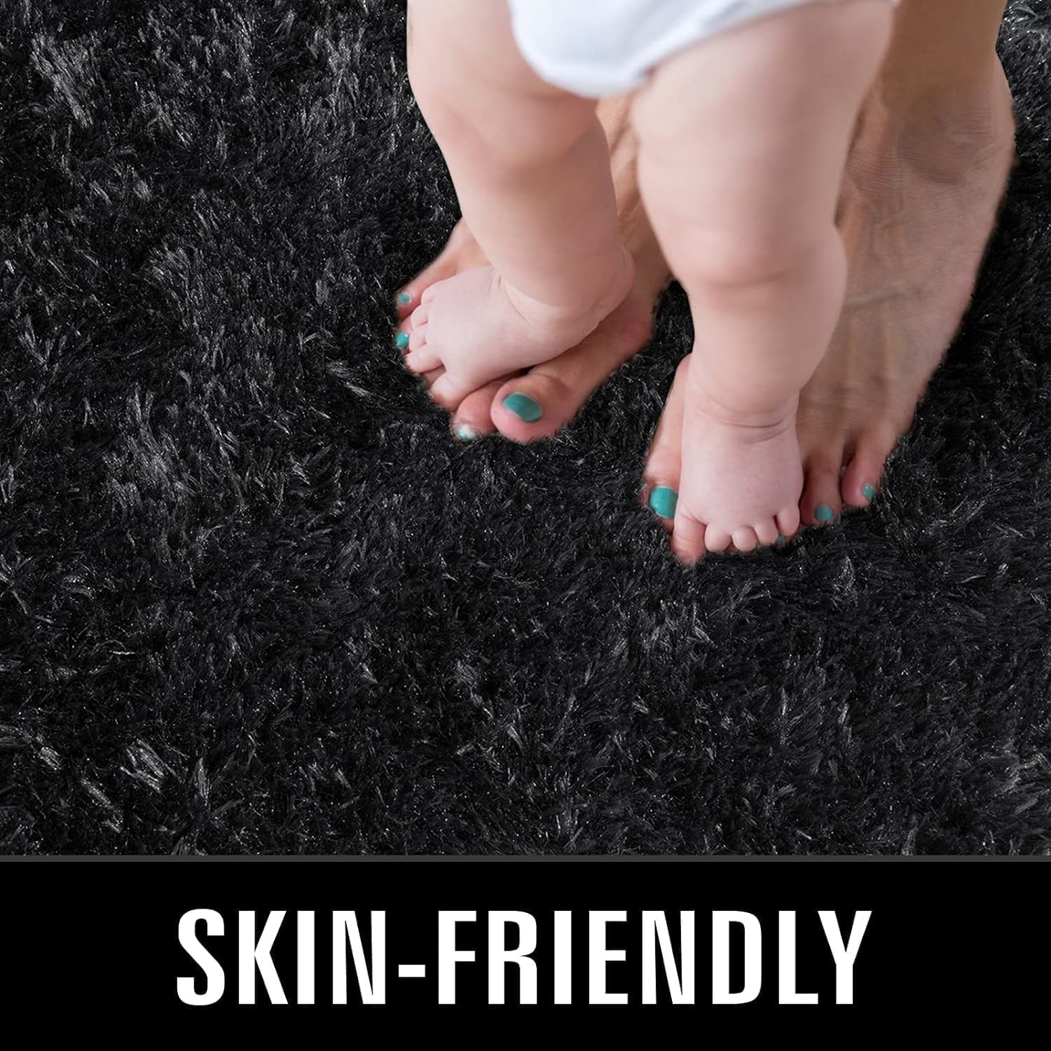 TWINNIS Super Soft Shaggy Runner Rugs Fluffy Carpets, 2x6 Feet, Indoor Modern Plush Area Rugs for Hallway Living Room Bedroom Kitchen Entryway, Upgrade Anti-Skid Rectangular Fuzzy Rug, Black - Image 3