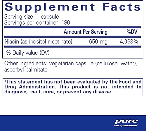 Miniatura 2 de Pure Encapsulations Niacitol 650 mg  Niacina hipoalergénica sin enjuague para apoyar la digestión la síntesis hormonal y la formación de tejidos