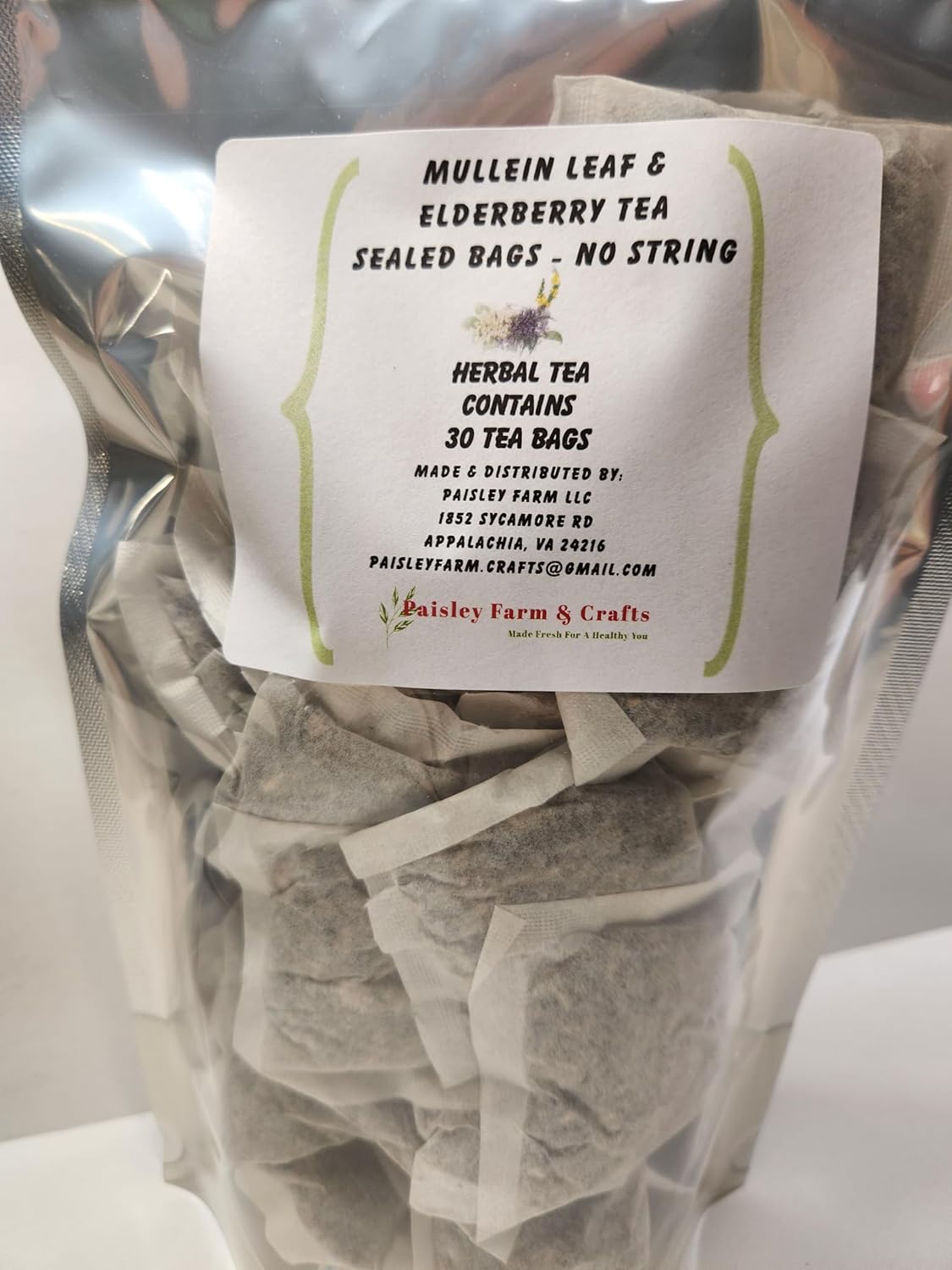Mullein Leaf Elderberry Blend Tea Bags - All Natural Wildcrafted (30)