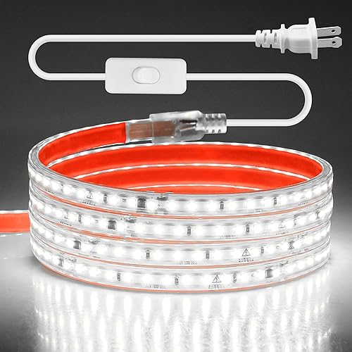 Miniatura 8 de Aclorol Tira de luces LED para exteriores de 16.4 ft, impermeable, 110 V-130 V, cuerda de luces LED flexibles para exteriores, color blanco frío,