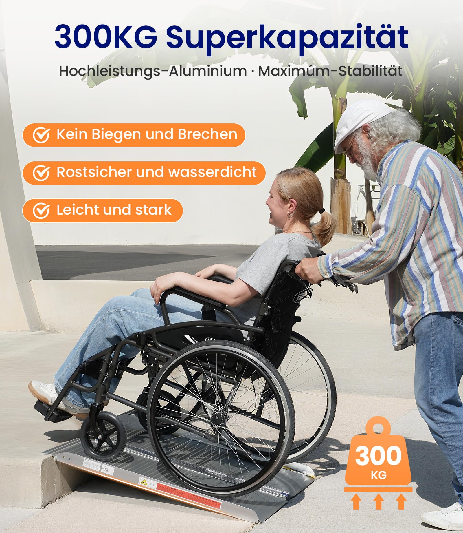 VOCIC CP32 Rampe Rollstuhl Klappbar,Rollstuhlrampe faltbar 90CM für Treppen | Langlebig Aluminium Rampe bis 300KG für Rollstuhl 76CM Extrabreit,Leicht Treppenrampe Auffahrrampe Zuhause Auto geeignet