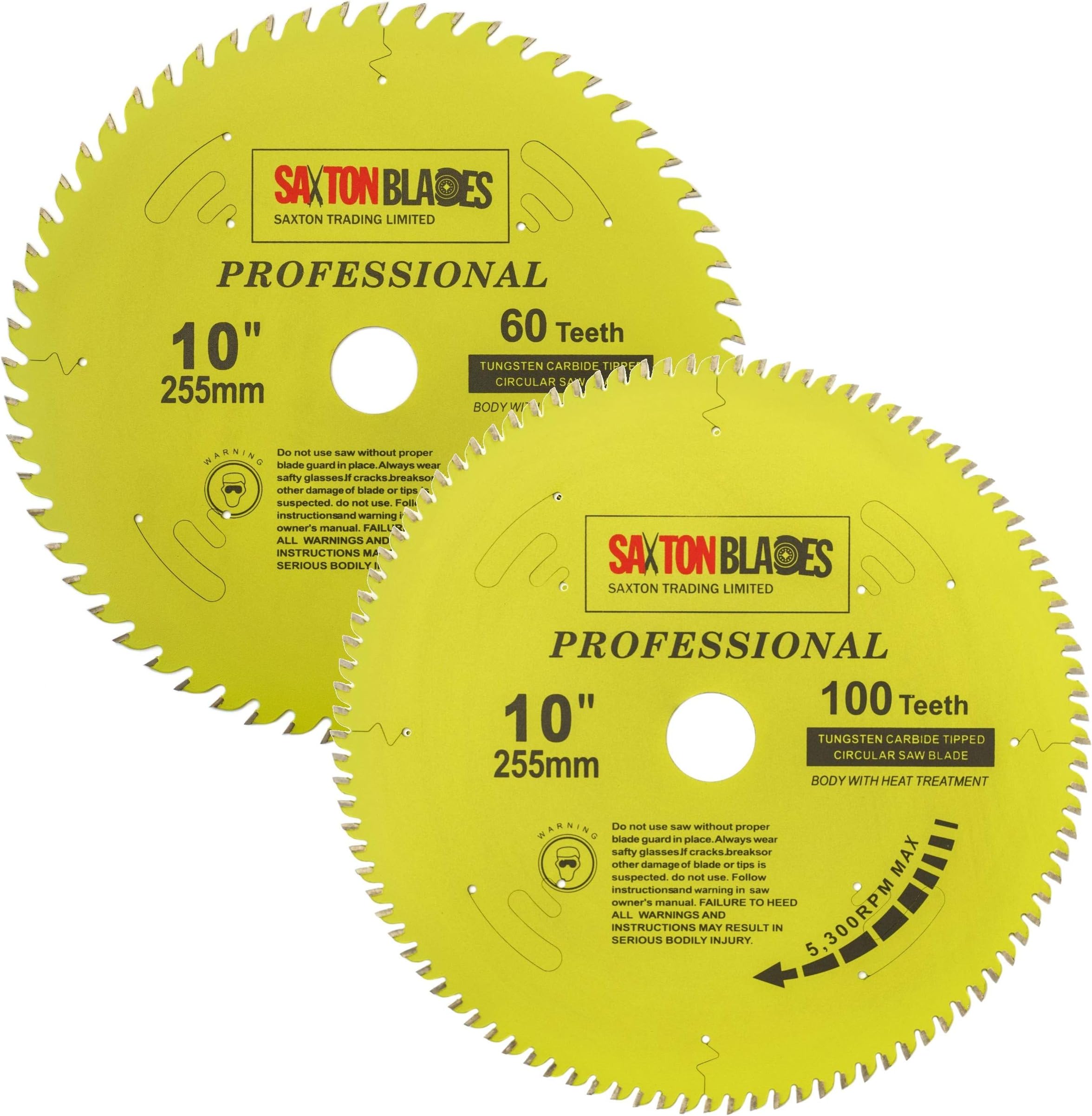 TCT255MXAPRO Saxton Professional Range TCT Circular Saw Blade 255mm 60 and 100T x 30mm Bore, 16, 20, 25, 25.4mm Reduction Rings Compatible with Evolution Bosch Makita Dewalt etc