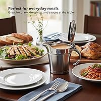 Vista 8 de OVENTE Salsa de acero inoxidable con tapa con bisagras, jarra de salsa aislada de 14 onzas para servir crema, aderezo de ensalada o jarabe en Acción