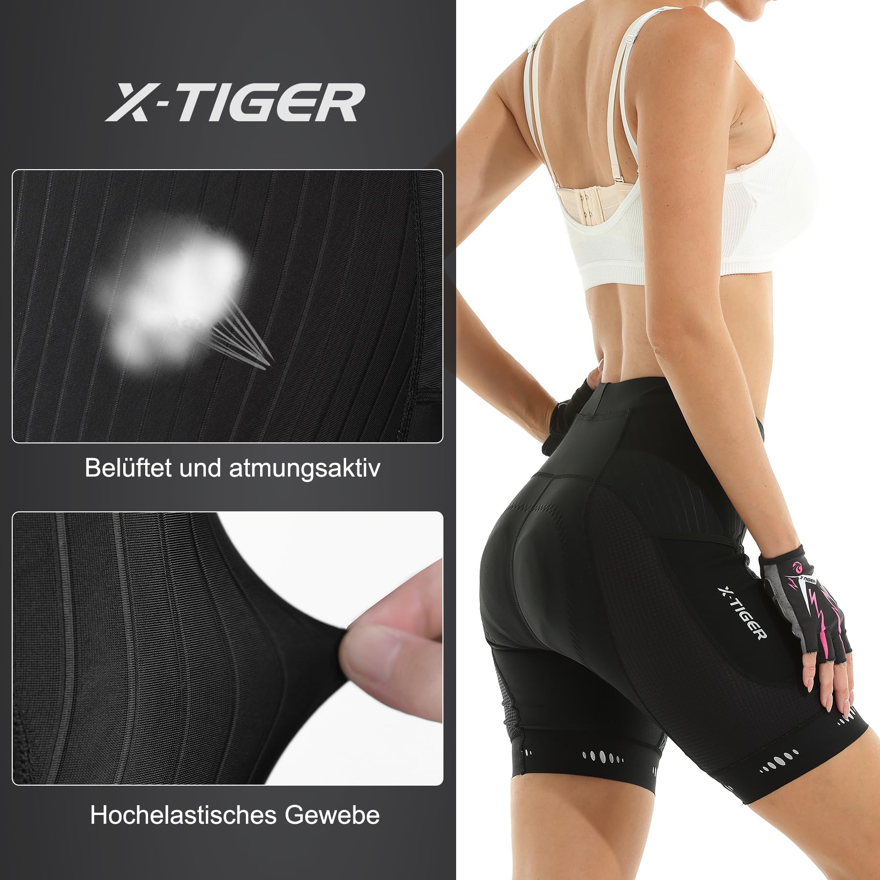 X-TIGER Pantalones Cortos de Ciclismo para Mujer Culotte Ciclismo Mujer Acolchado, Bicicleta Mujer con Bolsillos UPF 50+ Transpirable Secado Rápido