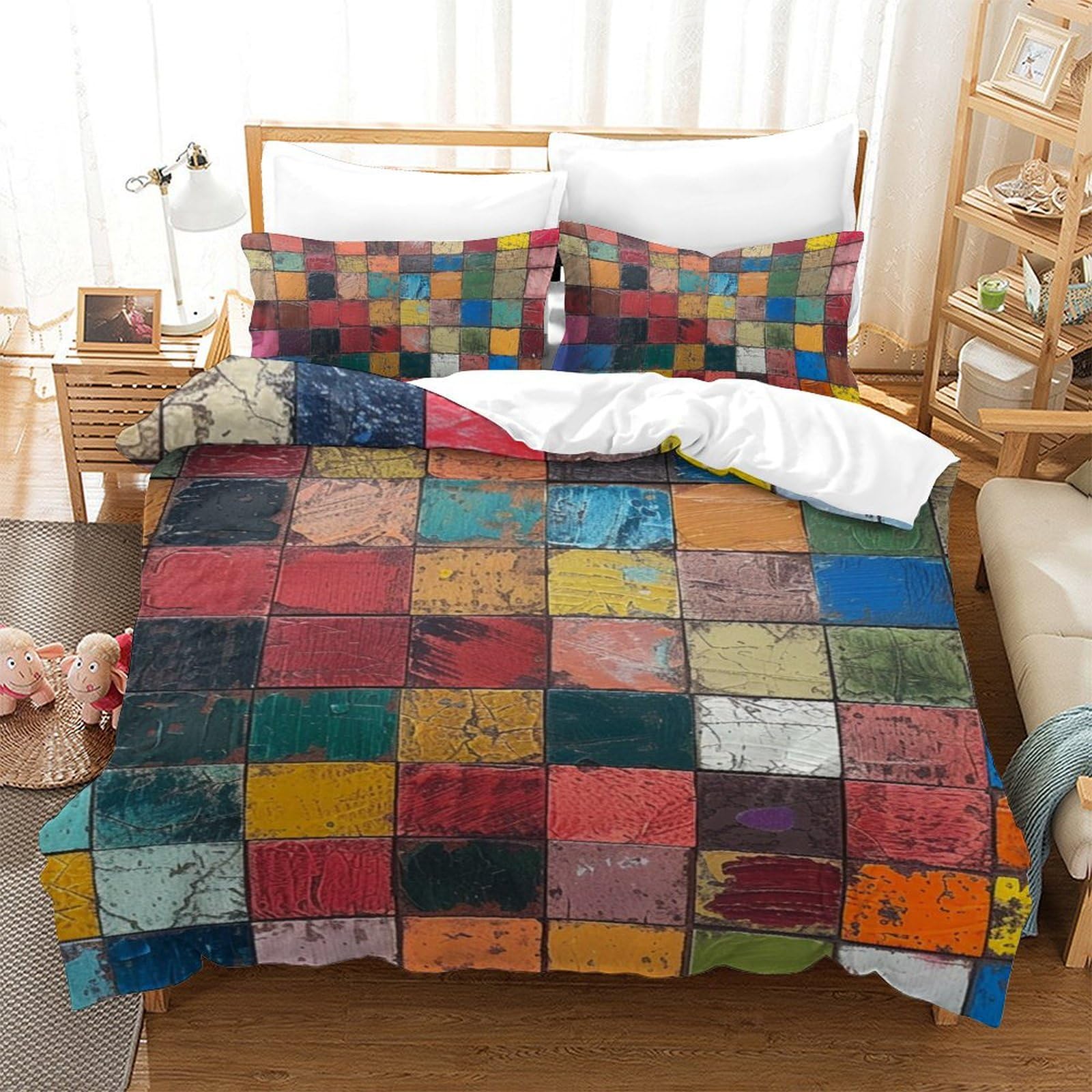 Housse de couette 3D blocs colorés 140x200cm pour réveiller la déco d'une chambre