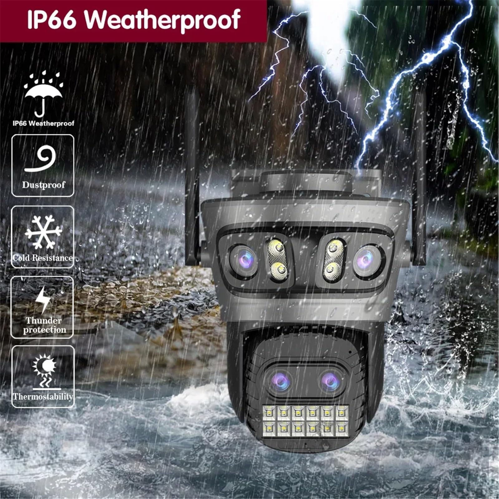 10X Optical Zoom 16MP 4K Outdoor Wireless Security Camera Four Lens WiFi PTZ with Color Night Vision for Home Surveillanc,Spokój ducha zawsze(16MP Add 128G Card)