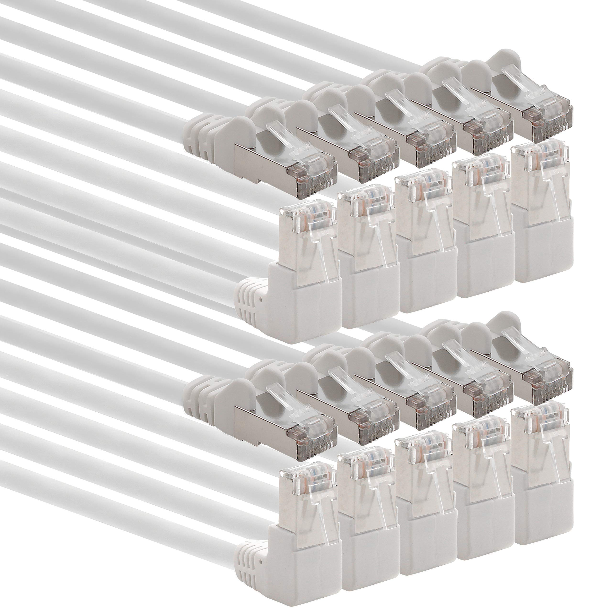 1aTTack.de 366238 Cat.6 Netzwerkkabel Winkel 90 Grad 5m - weiß - 10 Stück - Cat6 Patchkabel (SFTP PIMF) 1000Mbit/s Rj 45 Stecker - 10 x 5m Meter weiß