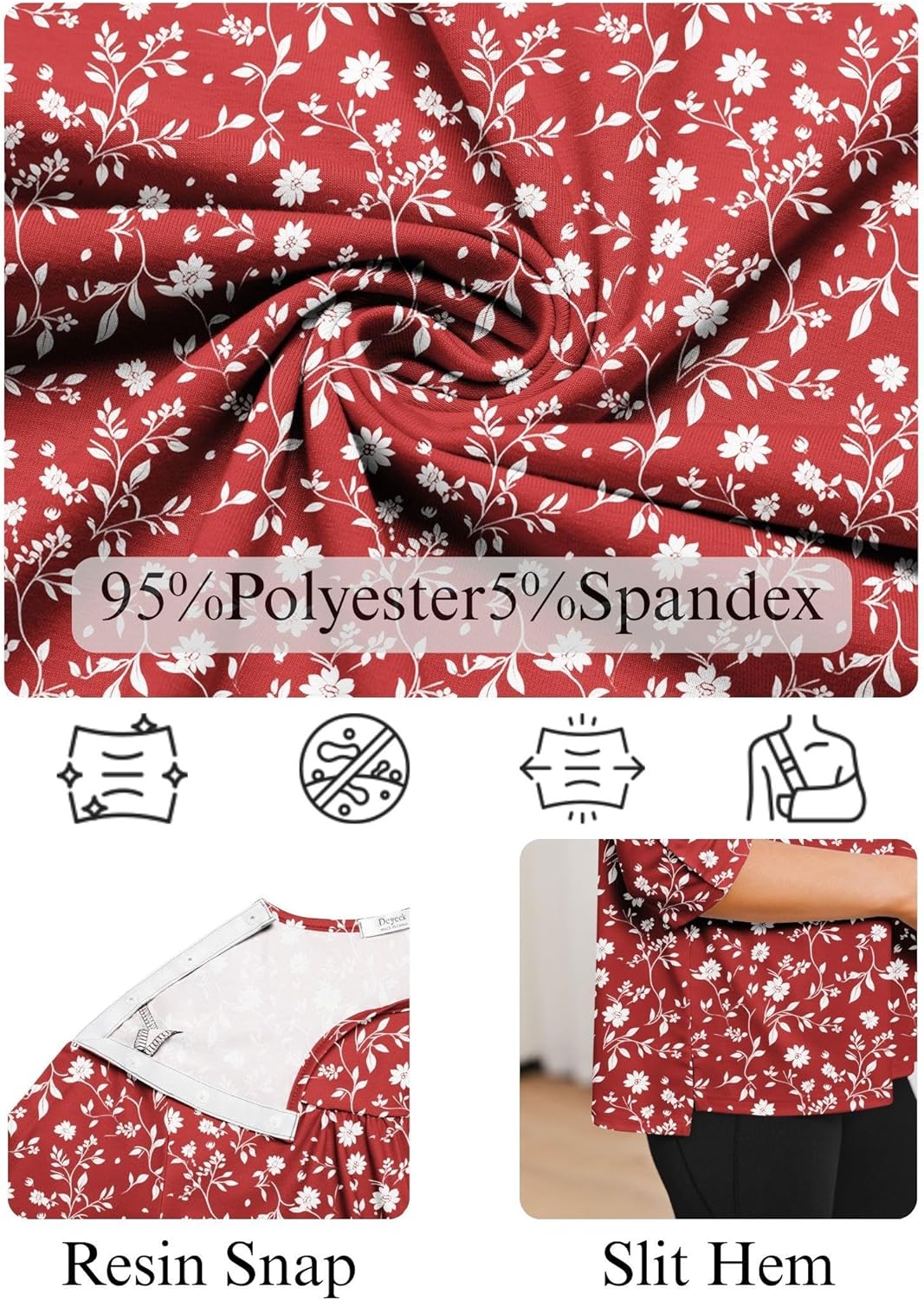 Deyeek Post Shoulder Surgery Shirt for Women Chemo Tear Away Shirt Snap Button 3/4 Sleeve Recovery Adaptive Clothing - Image 5