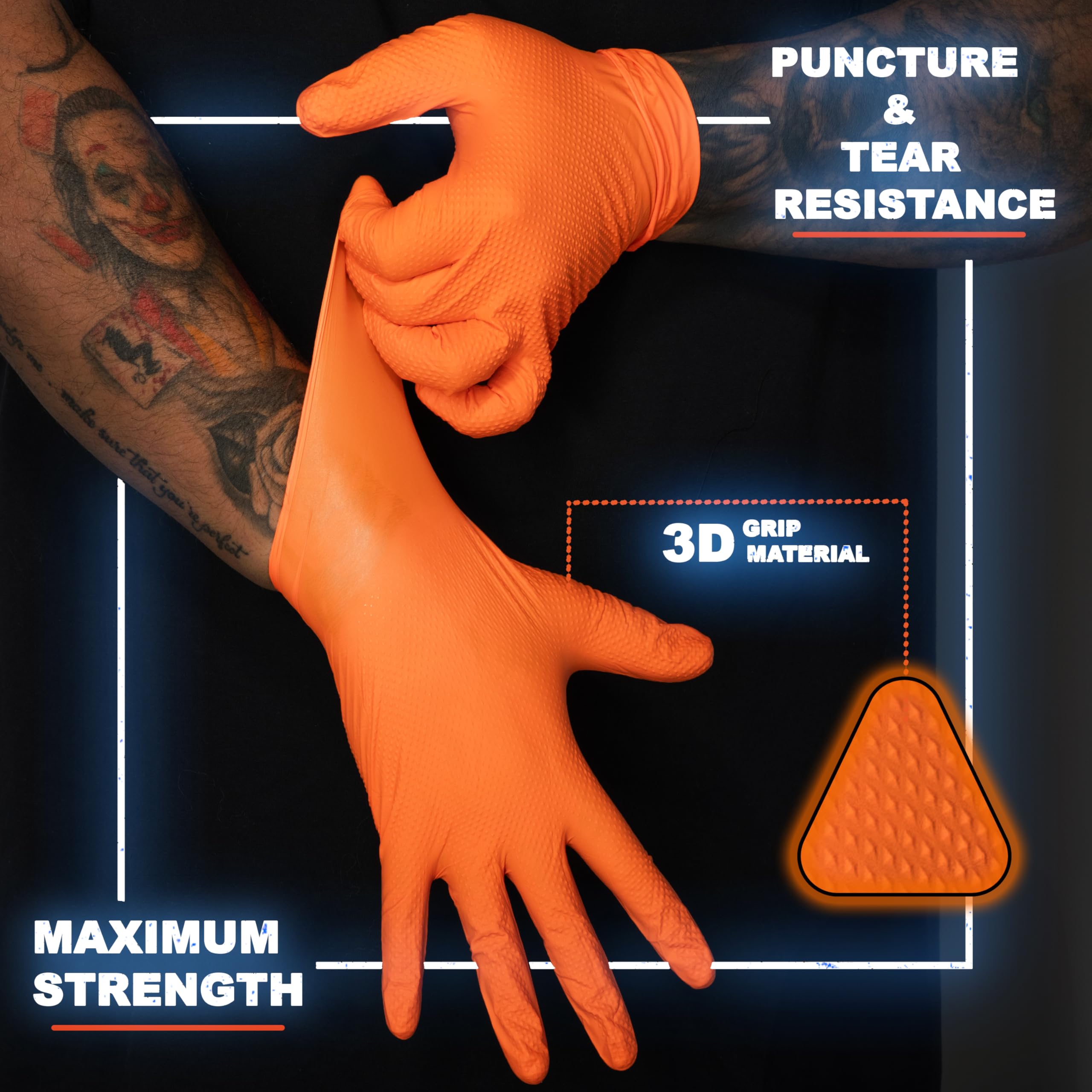 Guantes desechables de caucho de nitrilo, resistentes, aptos para alimentos, mecánicos, limpieza mecánica, textura de diamante, talla XL, color naranja