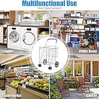 Vista 8 de Goplus Carrito de compras plegable jumbo con ruedas giratorias, carrito de comestibles plegable con ruedas con cesta doble, carrito de utilidad