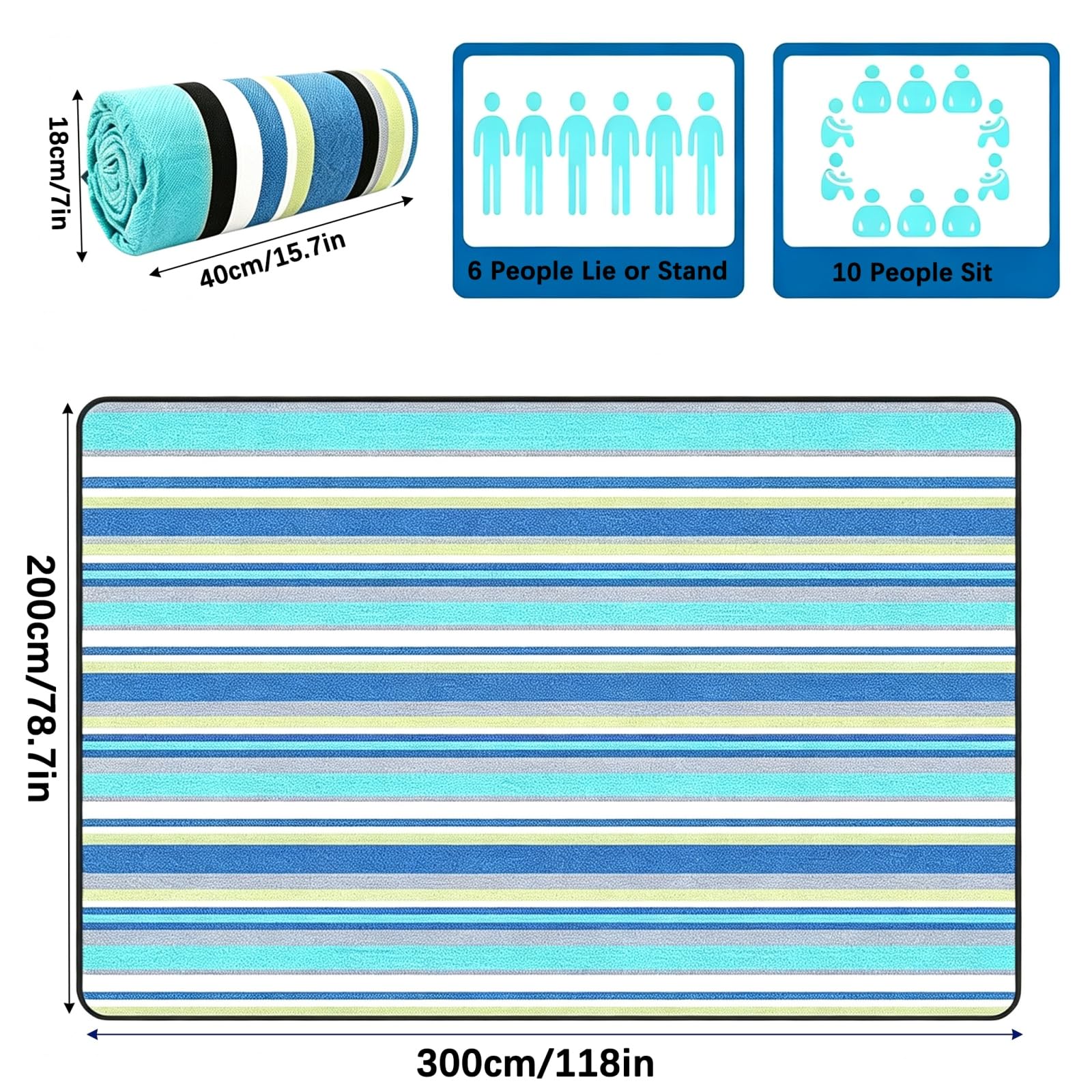 Manta de picnic extragrande de 2 x 3 m de grosor, impermeable, a prueba de arena, portátil, para camping, parque, excursiones familiares
