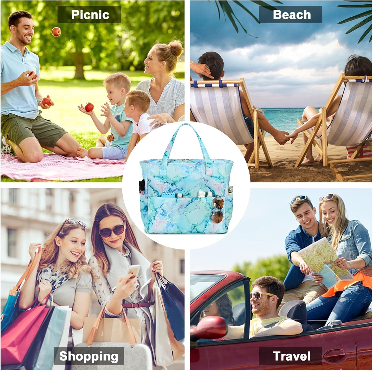 LEDAOU Beach Bag Waterproof Sandproof Women Beach Tote Pool Bag with Zipper for Gym Grocery Travel with Wet Pocket | Sandproof, with Zipper, for Gym, Grocery, Travel, with Wet Pocket - Image 2