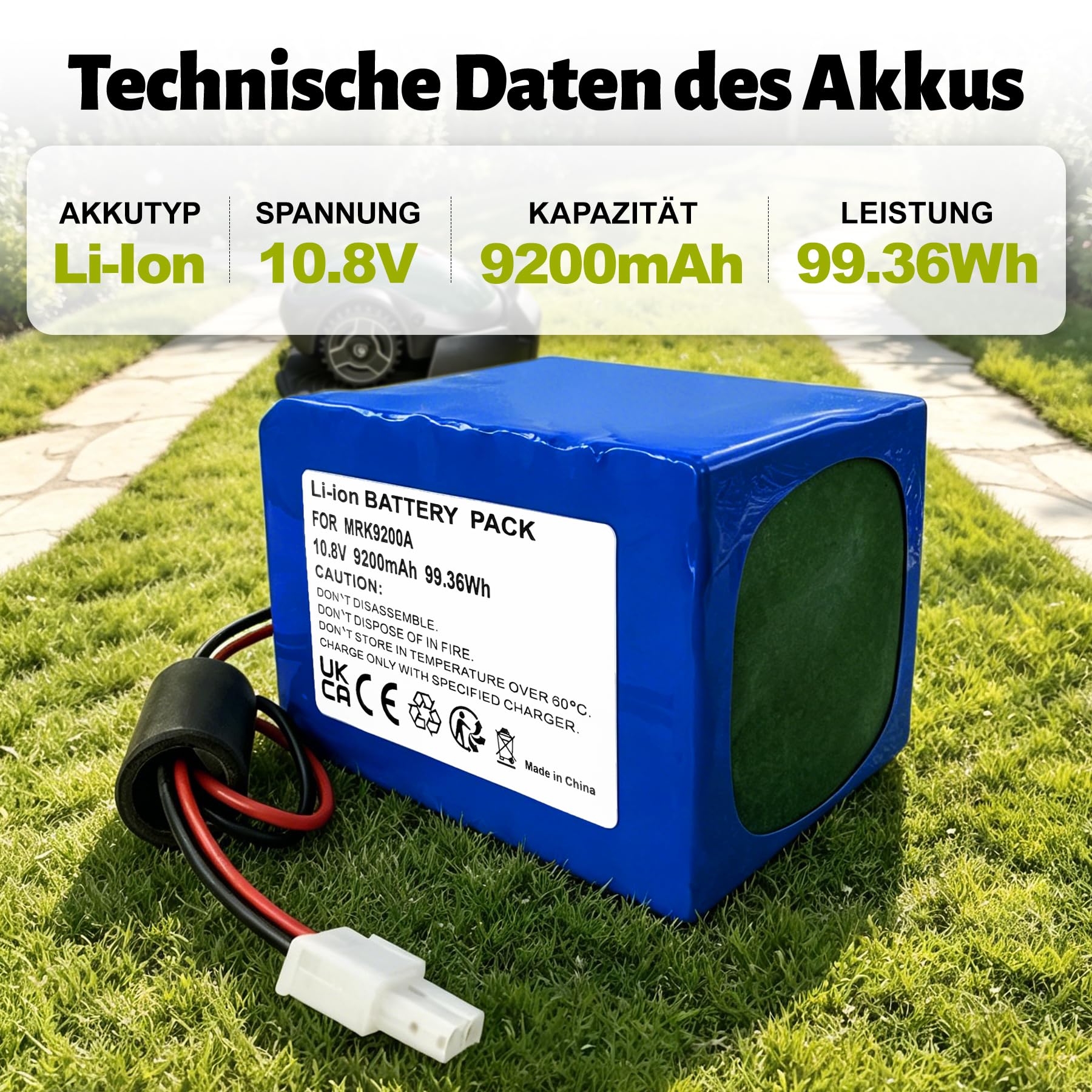 Batterie de rechange 9200 mAh pour robot tondeuse Robomow RT300 RT700 RX20u RX12 RX50 10,8 V pour robot tondeuse Cub Cadet XR1 500, Wolf Garten Loopo S150 S300 S500, remplace MRK9200A BAT9101A BAT911A