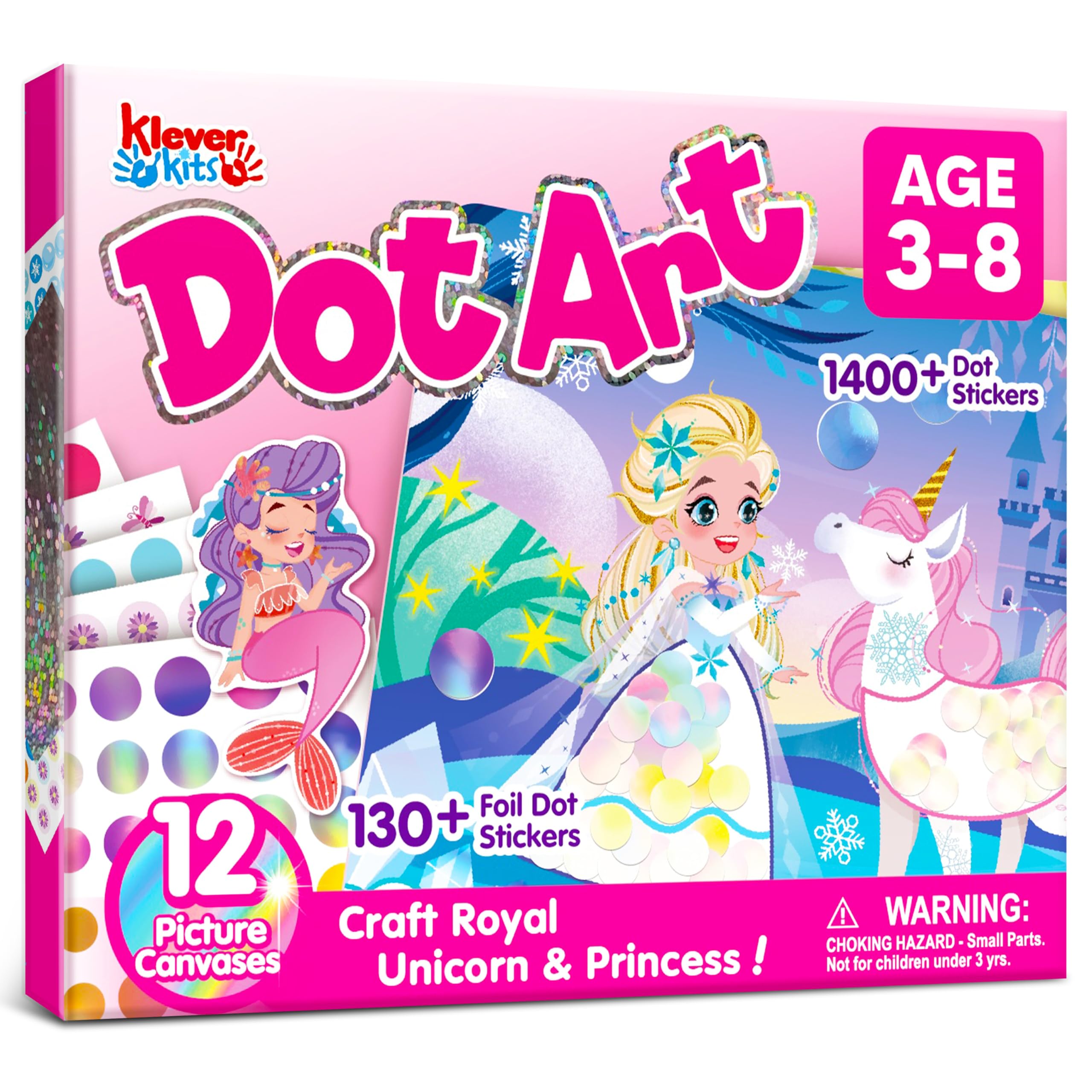 Klever Kits Prinzessin-Punkt-Kunstset für Kinder – Saubere Sticker für Kleinkinder 3-7 Jahre, Bastelsets, Kreative DIY-Aktivität, Reisespielzeug, Geburtstagsgeschenke für Jungen und Mädchen