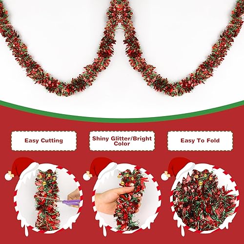 Miniatura 3 de Guirnalda metálica de oropel de 59 pies para árbol de Navidad, guirnalda metálica para árbol de Navidad, decoración de guirnalda de Navidad para