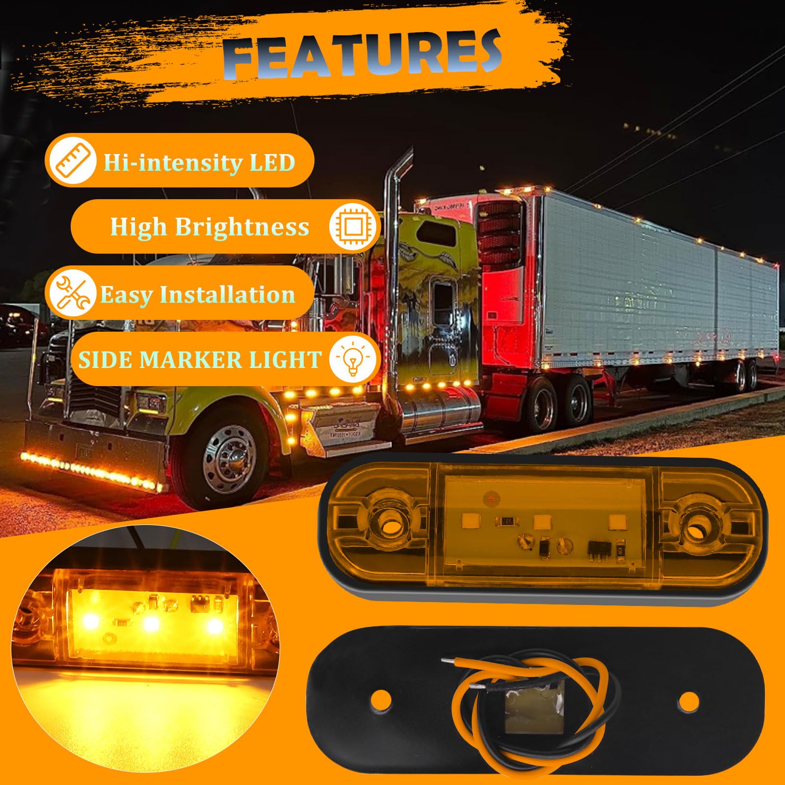 Biqing 12PCS 12V/24V Luci di Posizione Laterali Indicatori,3.4" LED Luci di Posizione per Rimorchio Camion Caravan Camper Barca Trattore Bus(Rosso+Bianco+Giallo)