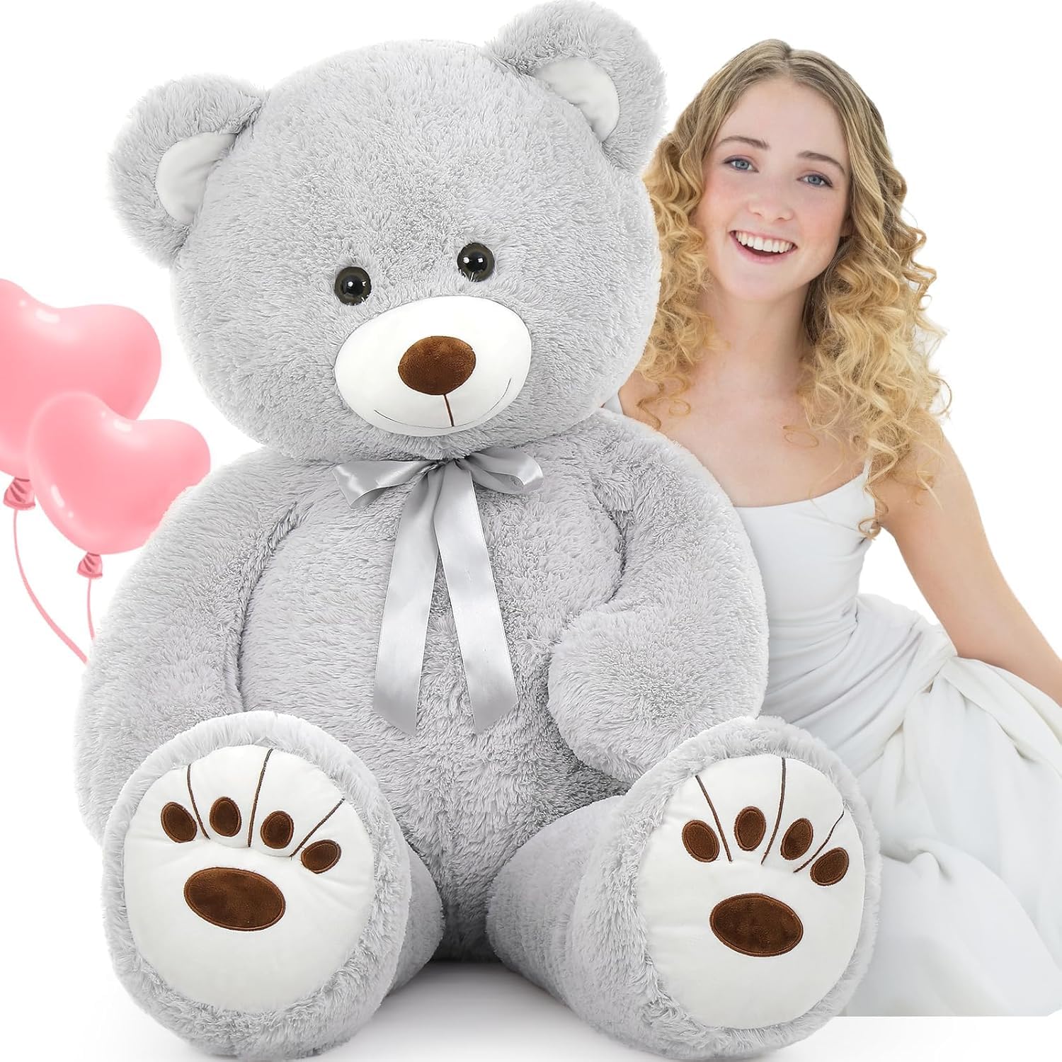 MorisMos XXL Giant Teddy Bear 130cm,Big Grey Teddy Bear for Girlfriend, Cuddly Huge Bear Plush Soft Toy, Large Fluffy Teddies Gift for Kids Her Wife Birthday Mothers Day Decor