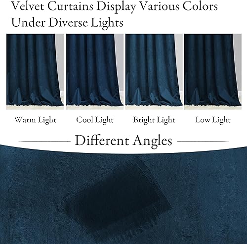 Miniatura 7 de KGORGE Cortinas de terciopelo azul de 84 pulgadas de largo para oscurecer la habitación, cortinas y cortinas para dormitorio, sala de estar, niños,