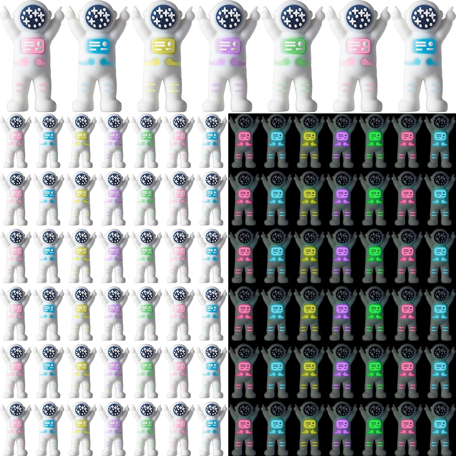 100 Pcs Mini Astronaut Figurines Glow in the Dark Miniature Astronaut Tiny Spaceman Toys for Kids Space Party Classroom Prize Easter Egg Stuffers Birthday Gift Piñata (Partial Body Glow)